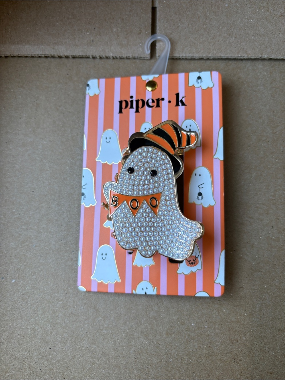 Piper Halloween Ghost Pin - White, Orange & Black